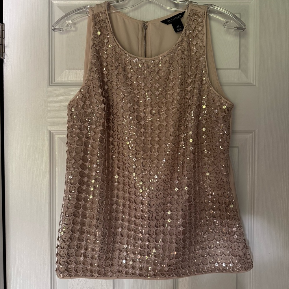 WHBM Sequin Beige Tank Top Medium
